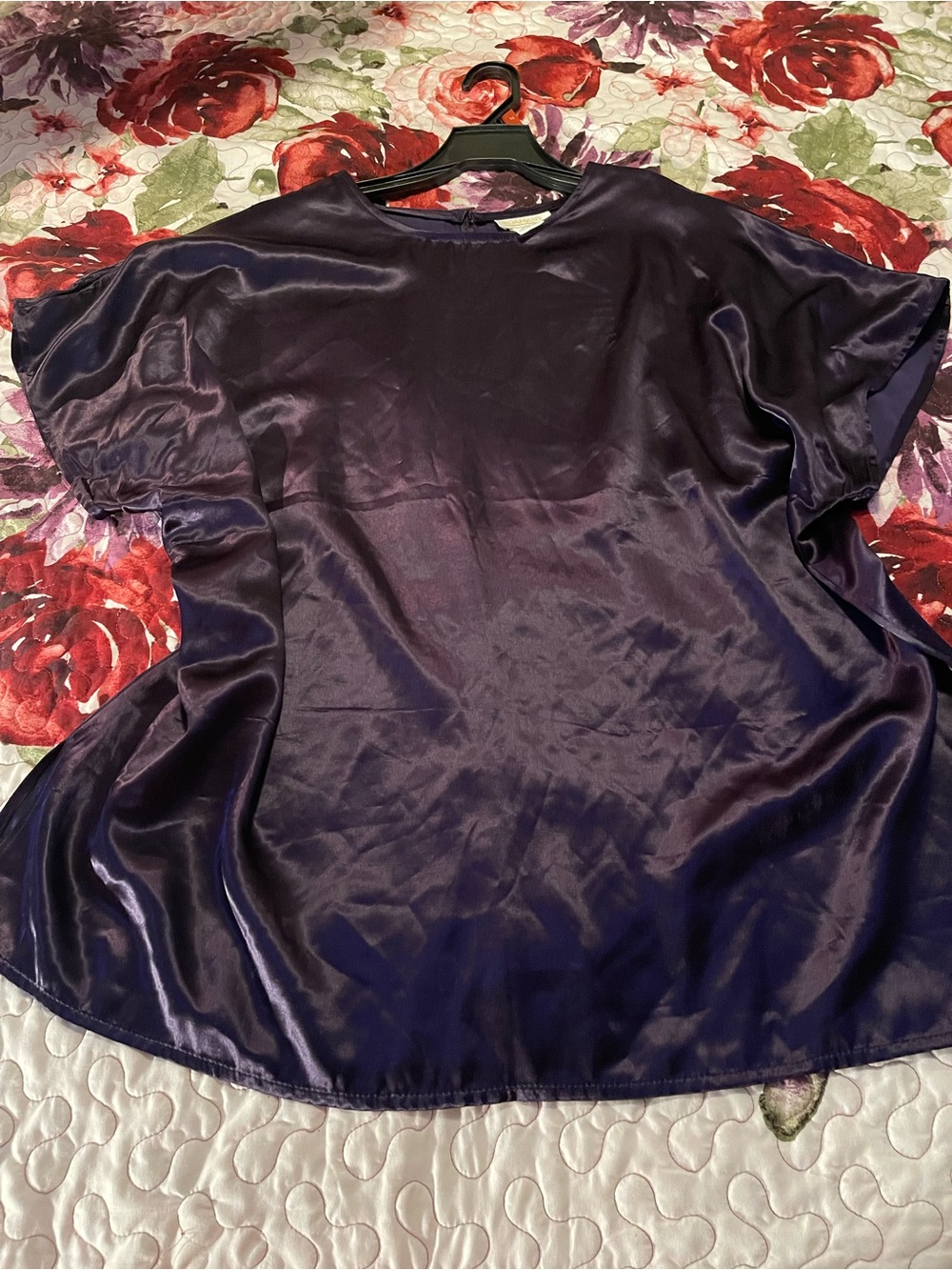 Roaman's Satin Short-Sleeve Blouse in Plum